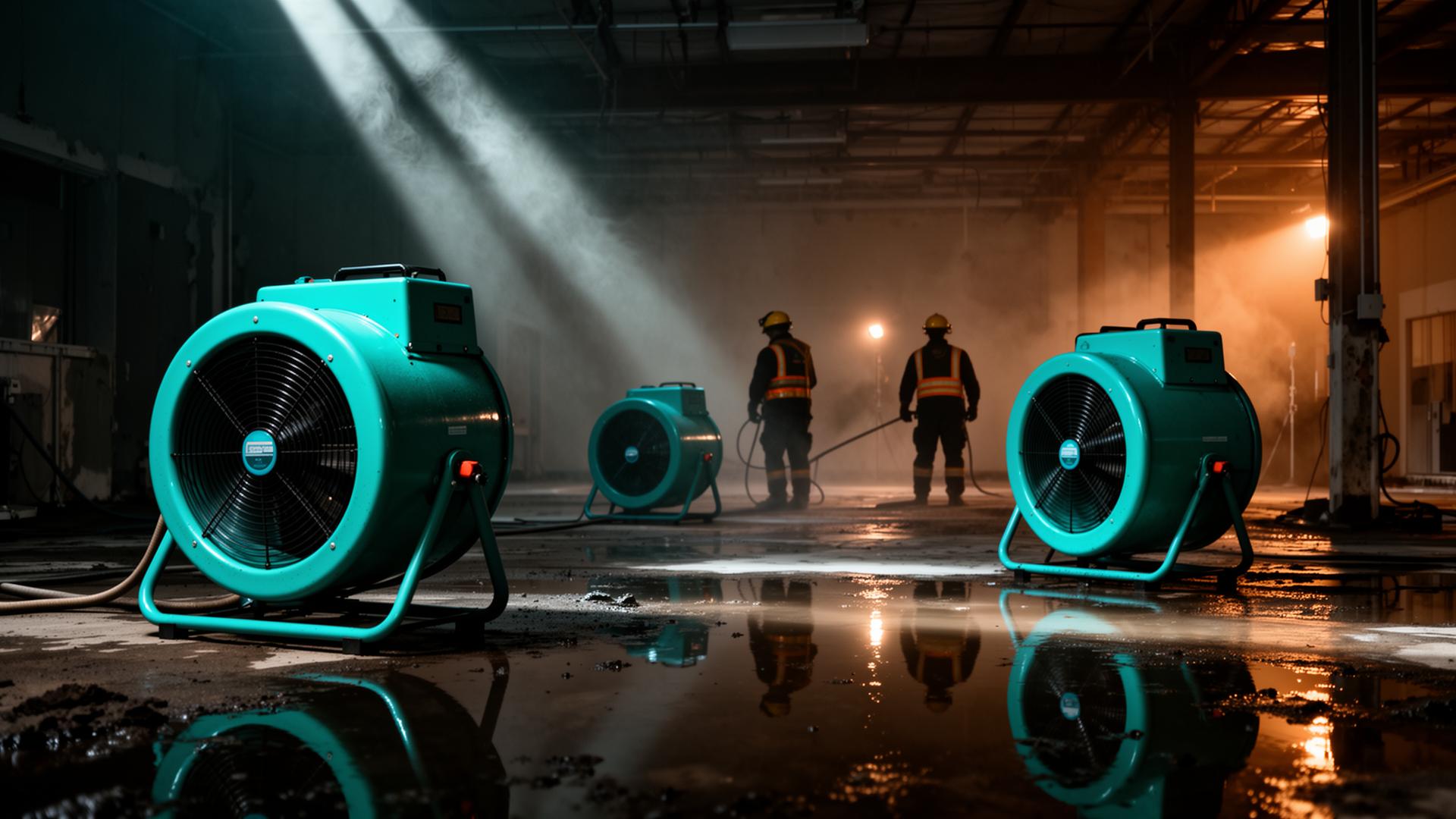 LaborHounds restoration crew with industrial air movers drying a flooded interior